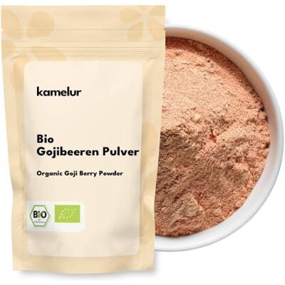 Kamelur 250g de poudre de goji BIO sans additifs poudre de goji pur poudre de fruits BIO lyophilisés poudre de smoothie à base de baies de goji BIO dans un emballage biodégradable - Publicité Kamelur 250g de poudre de goji BIO sans additifs poudre de goji pur poudre de fruits BIO lyophilisés poudre de smoothie à base de baies de goji BIO dans un emballage biodégradable - Publicité