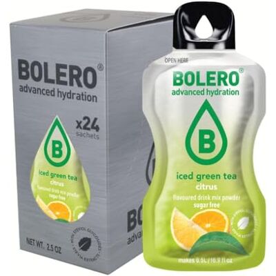 Bolero THÉ VERT GLACÉ AGRUMES 24x3g Poudre pour boisson sans sucre, édulcorée à la stévia + vitamine C convient aux enfants, aux sportifs et aux diabétiques - Publicité Bolero THÉ VERT GLACÉ AGRUMES 24x3g Poudre pour boisson sans sucre, édulcorée à la stévia + vitamine C convient aux enfants, aux sportifs et aux diabétiques - Publicité