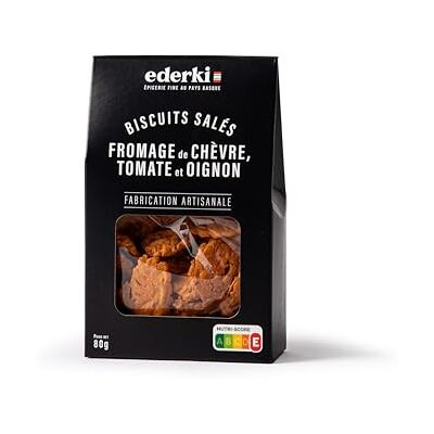 EDERKI Biscuits au fromage de chèvre, tomate et oignon 80g - Publicité EDERKI Biscuits au fromage de chèvre, tomate et oignon 80g - Publicité