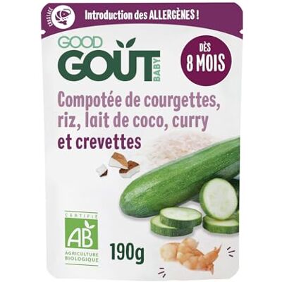 Good Goût Compotée de courgettes, riz, lait de coco, curry et crevette Plat Cuisiné Pour Bébé Introduction des allergènes Dès 8 Mois Purée Moulinée Fabriqué En France 190g - Publicité Good Goût Compotée de courgettes, riz, lait de coco, curry et crevette Plat Cuisiné Pour Bébé Introduction des allergènes Dès 8 Mois Purée Moulinée Fabriqué En France 190g - Publicité