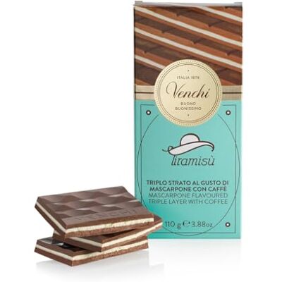 Venchi Tablette Tiramisù, 110 g, Trois Couches à la Crème de Mascarpone, Pâte de Café et Chocolat Noir, Sans Gluten, Sans Colorants et Sans Conservateurs - Publicité Venchi Tablette Tiramisù, 110 g, Trois Couches à la Crème de Mascarpone, Pâte de Café et Chocolat Noir, Sans Gluten, Sans Colorants et Sans Conservateurs - Publicité