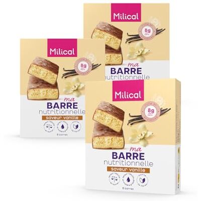 Milical Barre Nutritionnelle Riche en protéines (Lot de 3, Vanille) A teneur réduite en sucres et matières grasses avec Édulcorants - Publicité Milical Barre Nutritionnelle Riche en protéines (Lot de 3, Vanille) A teneur réduite en sucres et matières grasses avec Édulcorants - Publicité