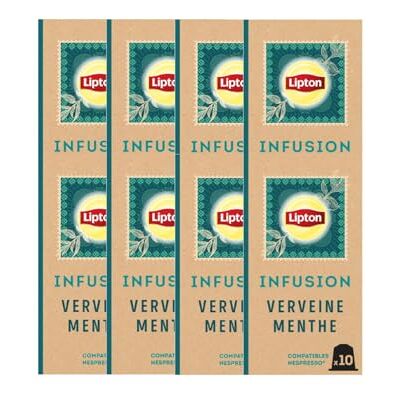 Lipton , Infusion Goût Verveine Menthe, Fraîcheur,Capsules Compatibles Nespresso, Ingrédients d'Origine 100% Naturelle, 8x10 Capsules, 80 capsules - Publicité Lipton , Infusion Goût Verveine Menthe, Fraîcheur,Capsules Compatibles Nespresso, Ingrédients d'Origine 100% Naturelle, 8x10 Capsules, 80 capsules - Publicité