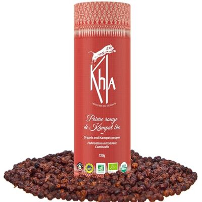 Khla - Poivre rouge Kampot Bio 120g - En grains - Tube - Poivre - Publicité Khla - Poivre rouge Kampot Bio 120g - En grains - Tube - Poivre - Publicité