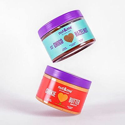 nut&me Pack crème chocolat noisette 300 g + crème de biscuit 250 g Sans sucres ajoutés Sans conservateur ni additif Idéal pour des recettes saines Pack 2 x 550 g - Publicité nut&me Pack crème chocolat noisette 300 g + crème de biscuit 250 g Sans sucres ajoutés Sans conservateur ni additif Idéal pour des recettes saines Pack 2 x 550 g - Publicité