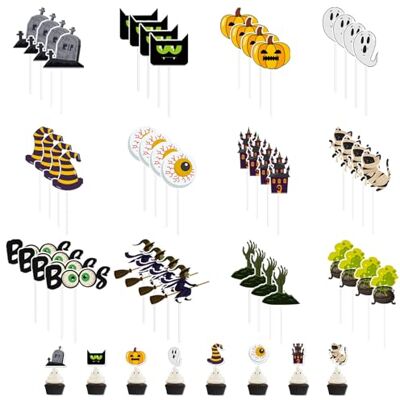 KUBDPQOR Decoration Gateau Halloween, 48 Pièces Cupcake Toppers, Toppers de Cupcakes avec Yeux en Sucre, Gâteau d'halloween pour Gâteaux, Muffins, Desserts, Anniversaire, Soirées à Thème Halloween - Publicité KUBDPQOR Decoration Gateau Halloween, 48 Pièces Cupcake Toppers, Toppers de Cupcakes avec Yeux en Sucre, Gâteau d'halloween pour Gâteaux, Muffins, Desserts, Anniversaire, Soirées à Thème Halloween - Publicité