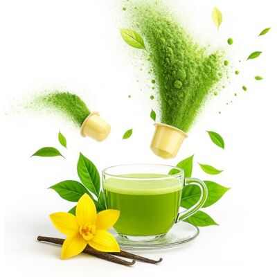Goodwei Thé Matcha Vanille Capsules de compatibles avec Nespresso®* 20 pièces Thé vert moulou - Publicité Goodwei Thé Matcha Vanille Capsules de compatibles avec Nespresso®* 20 pièces Thé vert moulou - Publicité