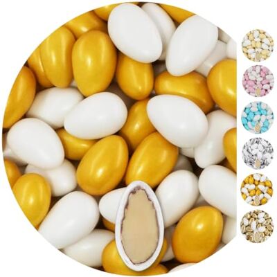 EinsSein 1kg Dragées Mariage Amandes Conchiglia blanc & or metallique ca. 280 pièce Dragees Mariage Baptême Communion Célébrer Fête Candybar Confiserie Candy Bar Cadeaux Invités Bonbons Amande - Publicité EinsSein 1kg Dragées Mariage Amandes Conchiglia blanc & or metallique ca. 280 pièce Dragees Mariage Baptême Communion Célébrer Fête Candybar Confiserie Candy Bar Cadeaux Invités Bonbons Amande - Publicité