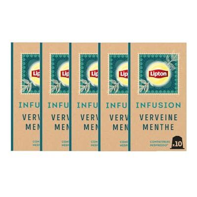 Lipton , Infusion Goût Verveine Menthe, Fraîcheur,Capsules Compatibles Nespresso, Ingrédients d'Origine 100% Naturelle, 5x10 Capsules, 50 capsules - Publicité Lipton , Infusion Goût Verveine Menthe, Fraîcheur,Capsules Compatibles Nespresso, Ingrédients d'Origine 100% Naturelle, 5x10 Capsules, 50 capsules - Publicité