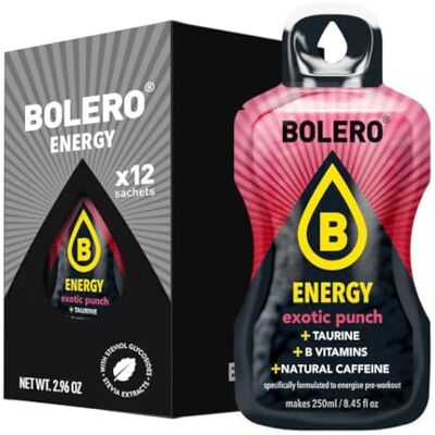Bolero Energy 7 g x 12 sachets Boisson en poudre sans sucre Végan & sans gluten Pour un mode de vie actif (12x7g, Punch Exotique) - Publicité Bolero Energy 7 g x 12 sachets Boisson en poudre sans sucre Végan & sans gluten Pour un mode de vie actif (12x7g, Punch Exotique) - Publicité