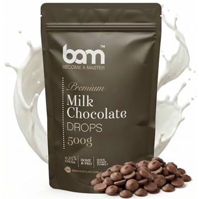 BAM Pépites de Chocolat au Lait de Couverture 35% Cacao Chocolat Pâtissier pour Ganache, Fondue & Fontaine – 500g - Publicité BAM Pépites de Chocolat au Lait de Couverture 35% Cacao Chocolat Pâtissier pour Ganache, Fondue & Fontaine – 500g - Publicité