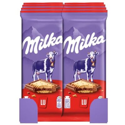 Milka Chocolat au Lait du Pays Alpin et Biscuit LU 8x87g 8 Tablettes de 87g Tendre chocolat au lait enrobant un biscuit petit beurre LU croustillant Idéal pour le goûter - Publicité Milka Chocolat au Lait du Pays Alpin et Biscuit LU 8x87g 8 Tablettes de 87g Tendre chocolat au lait enrobant un biscuit petit beurre LU croustillant Idéal pour le goûter - Publicité