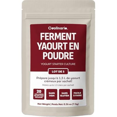 Coolinario Ferment Lactique Yaourt (5 Sachets de 1.5g) Cultures Vivantes pour Yaourt Maison Crémeux, Épais & Savoureux Sans OGM, Sans Conservateurs, Sans Gluten - Publicité Coolinario Ferment Lactique Yaourt (5 Sachets de 1.5g) Cultures Vivantes pour Yaourt Maison Crémeux, Épais & Savoureux Sans OGM, Sans Conservateurs, Sans Gluten - Publicité