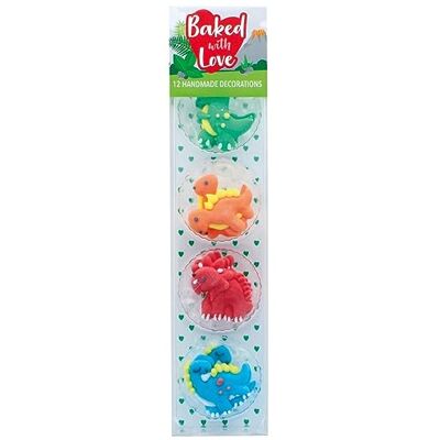 Baked with Love Lot de 12 décorations de cupcakes en forme de dinosaure, couleurs vives et colorées, faites à la main, comestibles en sucre pour gâteaux (0650132) - Publicité Baked with Love Lot de 12 décorations de cupcakes en forme de dinosaure, couleurs vives et colorées, faites à la main, comestibles en sucre pour gâteaux (0650132) - Publicité