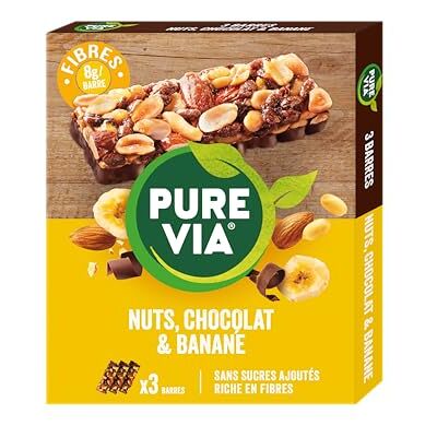 Pure Barres de Céréales Nuts, Chocolat & Banane Riches en fibres Sans sucre ajouté 3 x 35g - Publicité Pure Barres de Céréales Nuts, Chocolat & Banane Riches en fibres Sans sucre ajouté 3 x 35g - Publicité