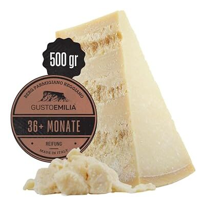 Gustoemilia Montagne Parmigiano Reggiano Fromage 36 Mois Affiné Idéal pour les Pâtes, le Pain, les Salades, les Collations et les Fruits Fromage Parmesan Affiné Italien 1,1 lb (500g) - Publicité Gustoemilia Montagne Parmigiano Reggiano Fromage 36 Mois Affiné Idéal pour les Pâtes, le Pain, les Salades, les Collations et les Fruits Fromage Parmesan Affiné Italien 1,1 lb (500g) - Publicité