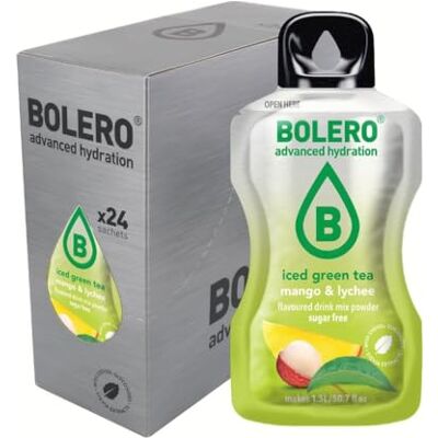 Bolero THÉ VERT GLACÉ MANGUE & LITCHI 24x8g Poudre pour boisson sans sucre, édulcorée à la stévia + vitamine C convient aux enfants, aux sportifs et aux diabétiques sans gluten - Publicité Bolero THÉ VERT GLACÉ MANGUE & LITCHI 24x8g Poudre pour boisson sans sucre, édulcorée à la stévia + vitamine C convient aux enfants, aux sportifs et aux diabétiques sans gluten - Publicité