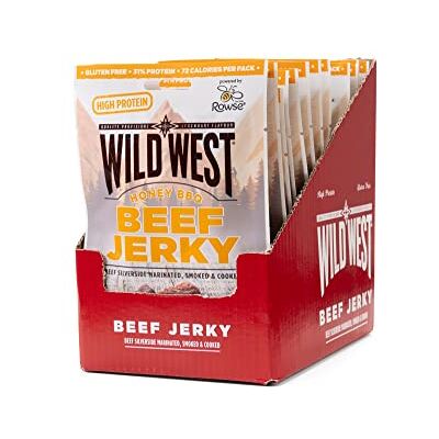 WILD WEST Beef Jerky, Honey BBQ 16x25g, high Protein Viande séchée, Beef Jerky Snack protéiné, Bœuf séché - Publicité WILD WEST Beef Jerky, Honey BBQ 16x25g, high Protein Viande séchée, Beef Jerky Snack protéiné, Bœuf séché - Publicité