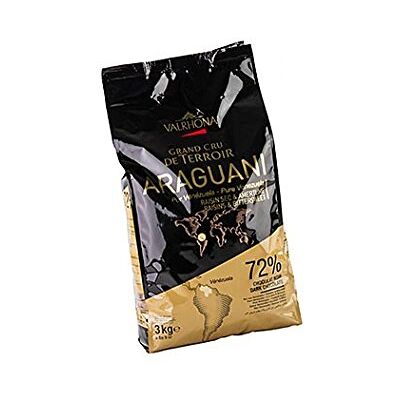 VALRHONA Araguani 72% chocolat noir de couverture pur Venezuela fèves 3 kg - Publicité VALRHONA Araguani 72% chocolat noir de couverture pur Venezuela fèves 3 kg - Publicité
