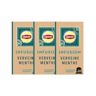 Lipton , Infusion Goût Verveine Menthe, Fraîcheur,Capsules Compatibles Nespresso, Ingrédients d'Origine 100% Naturelle, 3x10 Capsules, 30 capsules - Publicité Lipton , Infusion Goût Verveine Menthe, Fraîcheur,Capsules Compatibles Nespresso, Ingrédients d'Origine 100% Naturelle, 3x10 Capsules, 30 capsules - Publicité