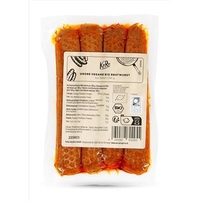 KoRo Bratwurst bio vegan 230g Convient pour griller vegan Biologique - Publicité KoRo Bratwurst bio vegan 230g Convient pour griller vegan Biologique - Publicité