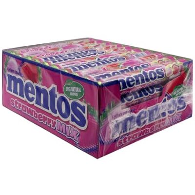 MENTOS Paquet de 40 rouleaux dragées strawberry mix - Publicité MENTOS Paquet de 40 rouleaux dragées strawberry mix - Publicité