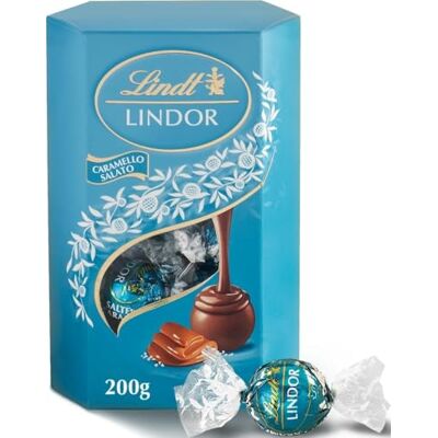 Lindt Lindor Caramello Salato Pralines au chocolat au lait et cristaux de sel avec caramel doux salé 200 g - Publicité Lindt Lindor Caramello Salato Pralines au chocolat au lait et cristaux de sel avec caramel doux salé 200 g - Publicité