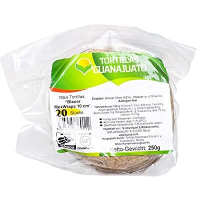Guanajuato Tortillas de Maïs Bleu du Mexique, 10cm de diamètre, Pack 250g avec 20 unités Tortillas de Maiz Azul 10cm, 250g - Publicité Guanajuato Tortillas de Maïs Bleu du Mexique, 10cm de diamètre, Pack 250g avec 20 unités Tortillas de Maiz Azul 10cm, 250g - Publicité