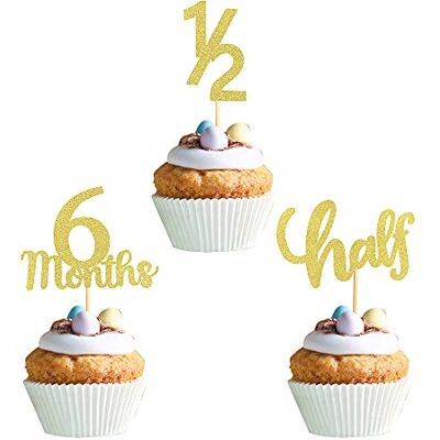 Unimall Global Lot de 24 décorations à paillettes pour cupcake 6 mois Paillettes Semi-année Anniversaire 1/2 Décoration de gâteau d'anniversaire Fournitures de fête (doré) - Publicité Unimall Global Lot de 24 décorations à paillettes pour cupcake 6 mois Paillettes Semi-année Anniversaire 1/2 Décoration de gâteau d'anniversaire Fournitures de fête (doré) - Publicité