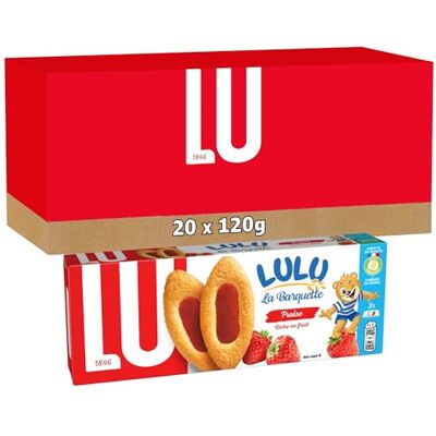 LU La Barquette Fraise Biscuit Moelleux Fourré à la Fraise Idéal Goûter, Petit Déjeuner, Snack Lot de 20 Paquets de 120 g - Publicité LU La Barquette Fraise Biscuit Moelleux Fourré à la Fraise Idéal Goûter, Petit Déjeuner, Snack Lot de 20 Paquets de 120 g - Publicité