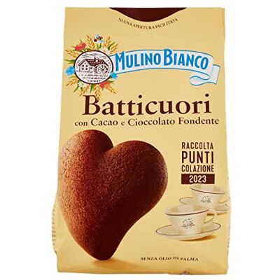 Mulino Bianco Biscuits Batticuore au cacao et au chocolat, sans huile de palme, petit déjeuner riche en saveur, 350 g - Publicité Mulino Bianco Biscuits Batticuore au cacao et au chocolat, sans huile de palme, petit déjeuner riche en saveur, 350 g - Publicité