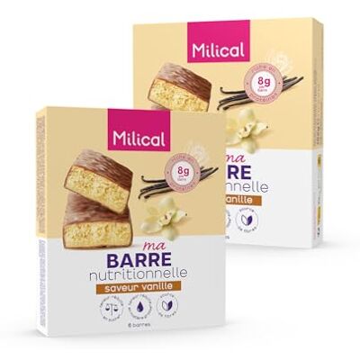 Milical Barre Nutritionnelle Riche en protéines (Lot de 2, Vanille) A teneur réduite en sucres et matières grasses avec Édulcorants - Publicité Milical Barre Nutritionnelle Riche en protéines (Lot de 2, Vanille) A teneur réduite en sucres et matières grasses avec Édulcorants - Publicité