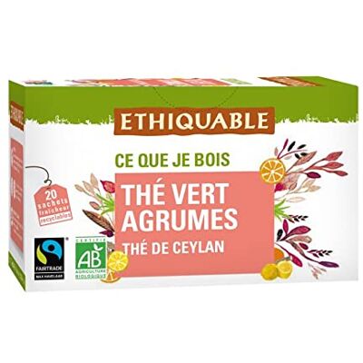 ETHIQUABLE Thé Vert Agrumes Ceylan Bio 20 Sachets 30 g - Publicité ETHIQUABLE Thé Vert Agrumes Ceylan Bio 20 Sachets 30 g - Publicité