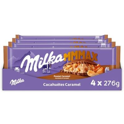 Milka MMMAX Chocolat au Lait Cacahuètes et Caramel 4x276g 4 Tablettes de 276g Chocolat au lait avec crème caramel fondante et cacahuètes croquantes Idéal à partager - Publicité Milka MMMAX Chocolat au Lait Cacahuètes et Caramel 4x276g 4 Tablettes de 276g Chocolat au lait avec crème caramel fondante et cacahuètes croquantes Idéal à partager - Publicité