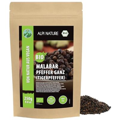 Alpi Nature Poivre de Malabar BIO 250g, Grains de Poivre bio de Malabar, Qualité Supérieure - Publicité Alpi Nature Poivre de Malabar BIO 250g, Grains de Poivre bio de Malabar, Qualité Supérieure - Publicité