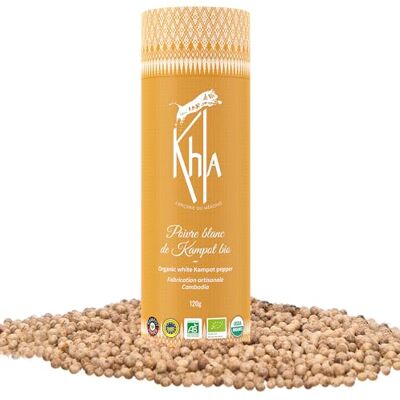 Khla Poivre Blanc de Kampot Certifié Bio 120 g Tube Poivre en Grains Biologique Grand Cru, Fort & Puissant Ingrédient Cuisine Épice Direct Producteur Production limitée Origine Cambodge - Publicité Khla Poivre Blanc de Kampot Certifié Bio 120 g Tube Poivre en Grains Biologique Grand Cru, Fort & Puissant Ingrédient Cuisine Épice Direct Producteur Production limitée Origine Cambodge - Publicité