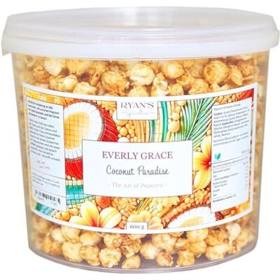 Everly Grace Popcorn – Coconut Paradise, 600 g – Seau de popcorn aux notes de noix de coco tropicales de notre manufacture à Augsbourg, Allemagne - Publicité Everly Grace Popcorn – Coconut Paradise, 600 g – Seau de popcorn aux notes de noix de coco tropicales de notre manufacture à Augsbourg, Allemagne - Publicité