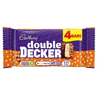Cadbury Lot de 4 barres de chocolat à double étage, couches de nougat et de céréales croustillantes recouvertes de chocolat au lait, lot de 4 barres de 37,3 g - Publicité Cadbury Lot de 4 barres de chocolat à double étage, couches de nougat et de céréales croustillantes recouvertes de chocolat au lait, lot de 4 barres de 37,3 g - Publicité