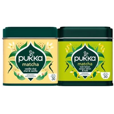 Pukka découverte Matcha Bio Vanille Chai et Tulsi Citron – Poudre de matcha bio à la vanille & épices chai, basilic sacré & citron – Idéal matcha latte & boissons gourmandes – 2x30 g - Publicité Pukka découverte Matcha Bio Vanille Chai et Tulsi Citron – Poudre de matcha bio à la vanille & épices chai, basilic sacré & citron – Idéal matcha latte & boissons gourmandes – 2x30 g - Publicité