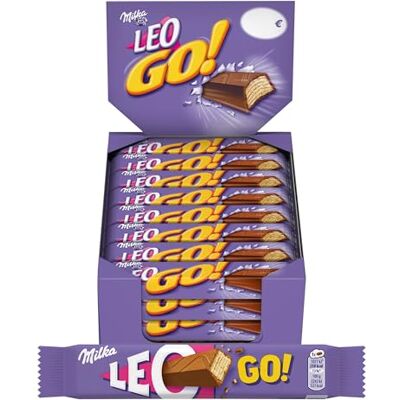 Milka Leo Go Barre Gaufrette Enrobée Chocolat au Lait 1x48g 1 Barre de 48g Gaufrette croustillante enrobée de chocolat au lait Idéal pour une pause gourmande - Publicité Milka Leo Go Barre Gaufrette Enrobée Chocolat au Lait 1x48g 1 Barre de 48g Gaufrette croustillante enrobée de chocolat au lait Idéal pour une pause gourmande - Publicité