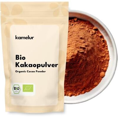 Kamelur 500g de poudre de cacao biologique à base des meilleures fèves de cacao aliment cru 100% de cacao pur, poudre de cacao BIO fortement déshuilée (11% de matière grasse) emballages écologiques - Publicité Kamelur 500g de poudre de cacao biologique à base des meilleures fèves de cacao aliment cru 100% de cacao pur, poudre de cacao BIO fortement déshuilée (11% de matière grasse) emballages écologiques - Publicité