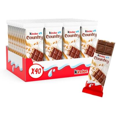 Kinder Country Barre Céréalière enrobée de Chocolat au Lait avec un Cœur au Lait fondant et des Céréales soufflées Gourmand et Croustillant Format à partager 40 Barres - Publicité Kinder Country Barre Céréalière enrobée de Chocolat au Lait avec un Cœur au Lait fondant et des Céréales soufflées Gourmand et Croustillant Format à partager 40 Barres - Publicité