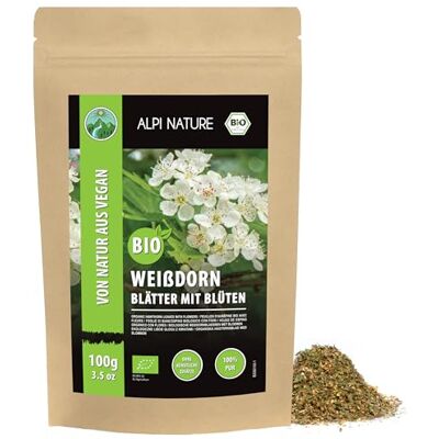 Alpi Nature Aubepine Tisane BIO 100g, Тhé en Vrac, Feuilles et Fleurs d'Aubépine Séchées et Coupées - Publicité Alpi Nature Aubepine Tisane BIO 100g, Тhé en Vrac, Feuilles et Fleurs d'Aubépine Séchées et Coupées - Publicité