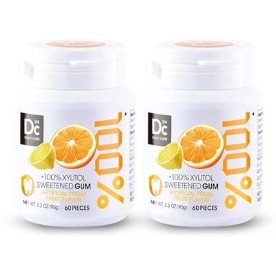 DC24 DAILY CARE Chewing-gum au xylitol, sans aspartame ni sucre, arôme de fruits frais, sans OGM, sans gluten, végétalien, 60 pièces, paquet de 2 - Publicité DC24 DAILY CARE Chewing-gum au xylitol, sans aspartame ni sucre, arôme de fruits frais, sans OGM, sans gluten, végétalien, 60 pièces, paquet de 2 - Publicité