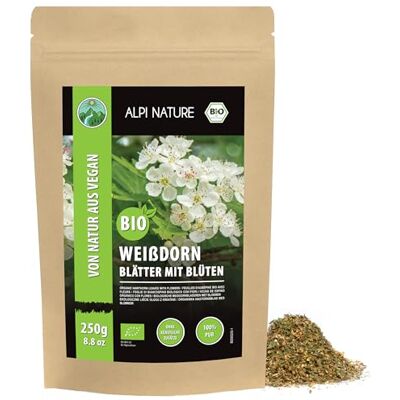 Alpi Nature Aubepine Tisane BIO 250g, Тhé en Vrac, Feuilles et Fleurs d'Aubépine Séchées et Coupées - Publicité Alpi Nature Aubepine Tisane BIO 250g, Тhé en Vrac, Feuilles et Fleurs d'Aubépine Séchées et Coupées - Publicité