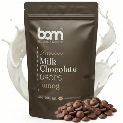 BAM Pépites de Chocolat au Lait de Couverture 35% Cacao Chocolat Pâtissier pour Ganache, Fondue & Fontaine – 1kg - Publicité BAM Pépites de Chocolat au Lait de Couverture 35% Cacao Chocolat Pâtissier pour Ganache, Fondue & Fontaine – 1kg - Publicité