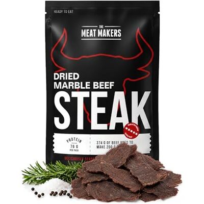 The Meat Makers Marble Beef Jerky Steak (200g) viande séchée de bœuf séché original steak séché de bœuf séché pour les personnes collation à la viande séchée - Publicité The Meat Makers Marble Beef Jerky Steak (200g) viande séchée de bœuf séché original steak séché de bœuf séché pour les personnes collation à la viande séchée - Publicité