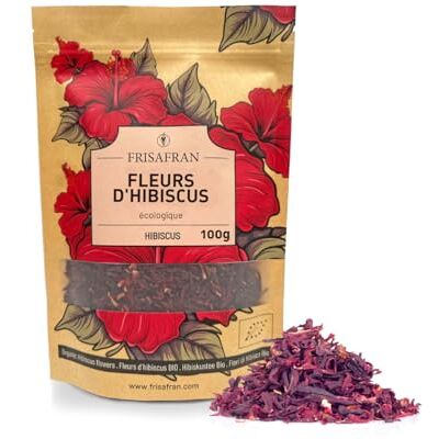 FRISAFRAN Fleur d’Hibiscus Séchées Bio 100g HIBISCUS BIO En Vrac Fleur de Jamaïque Infusion Detox Drainante Thé D'Hibiscus Thé glacé Infusion et Tisane Eau jamaïcaine hibiscus pur - Publicité FRISAFRAN Fleur d’Hibiscus Séchées Bio 100g HIBISCUS BIO En Vrac Fleur de Jamaïque Infusion Detox Drainante Thé D'Hibiscus Thé glacé Infusion et Tisane Eau jamaïcaine hibiscus pur - Publicité
