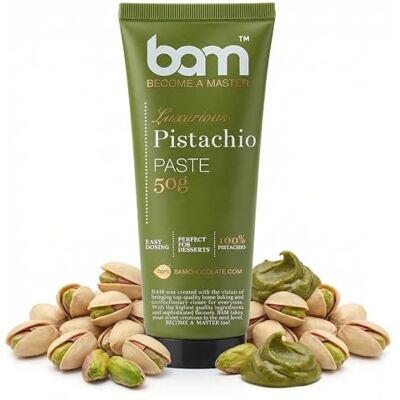 BAM Pâte Pistache Pure – Crème de Pistache pour Desserts – 100% Pistaches Sélectionnées – Sans Gluten – Tube de 50g - Publicité BAM Pâte Pistache Pure – Crème de Pistache pour Desserts – 100% Pistaches Sélectionnées – Sans Gluten – Tube de 50g - Publicité