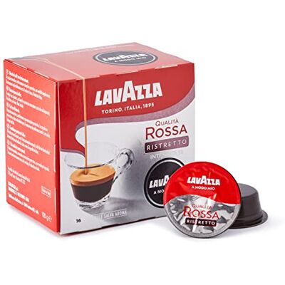 Lavazza , A Modo Mio Qualità Rossa Ristretto Lot de 256 capsules de café pour un expresso aux notes de caramel, d'arabica et de Robusta, intensité 12/13, torréfiées en douceur, 16 paquets x 16 capsules - Publicité Lavazza , A Modo Mio Qualità Rossa Ristretto Lot de 256 capsules de café pour un expresso aux notes de caramel, d'arabica et de Robusta, intensité 12/13, torréfiées en douceur, 16 paquets x 16 capsules - Publicité